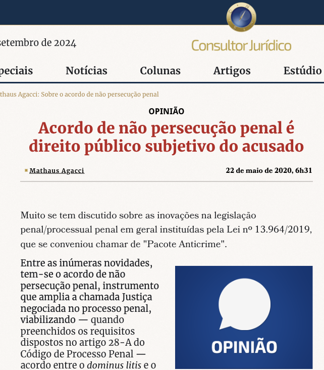 CONJUR: Acordo de não persecução penal é direito público subjetivo do acusado