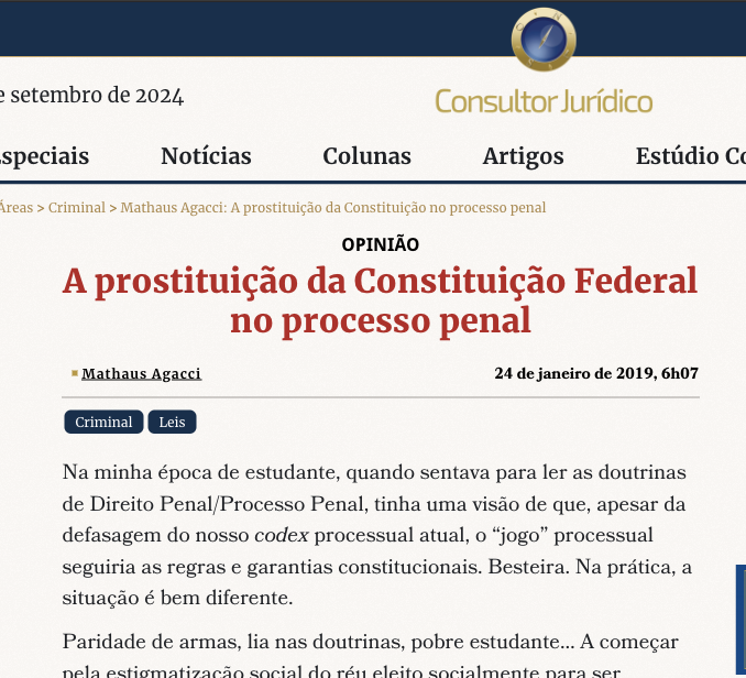 CONJUR: A prostituição da Constituição Federal no processo penal