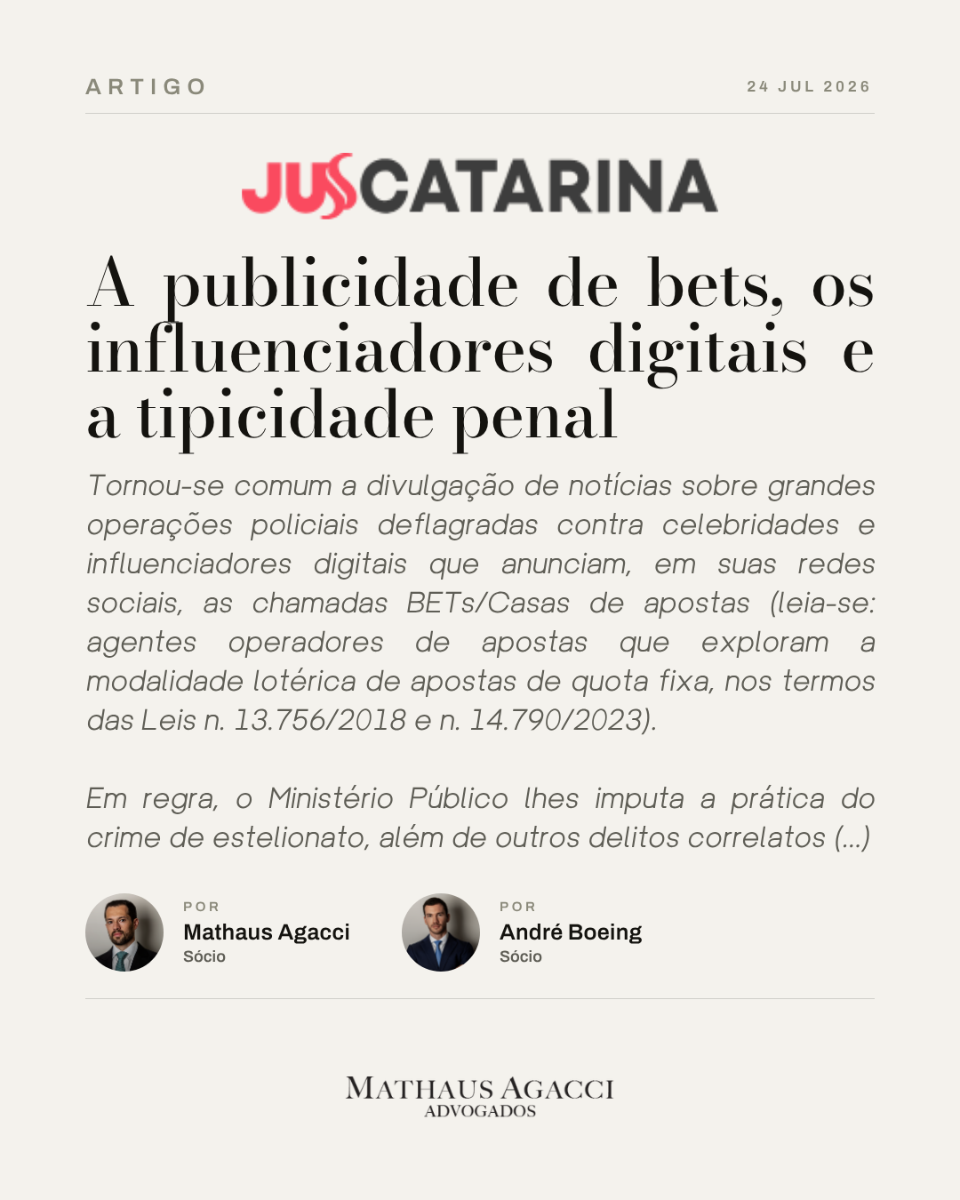 A publicidade de bets, os influenciadores digitais e a tipicidade penal