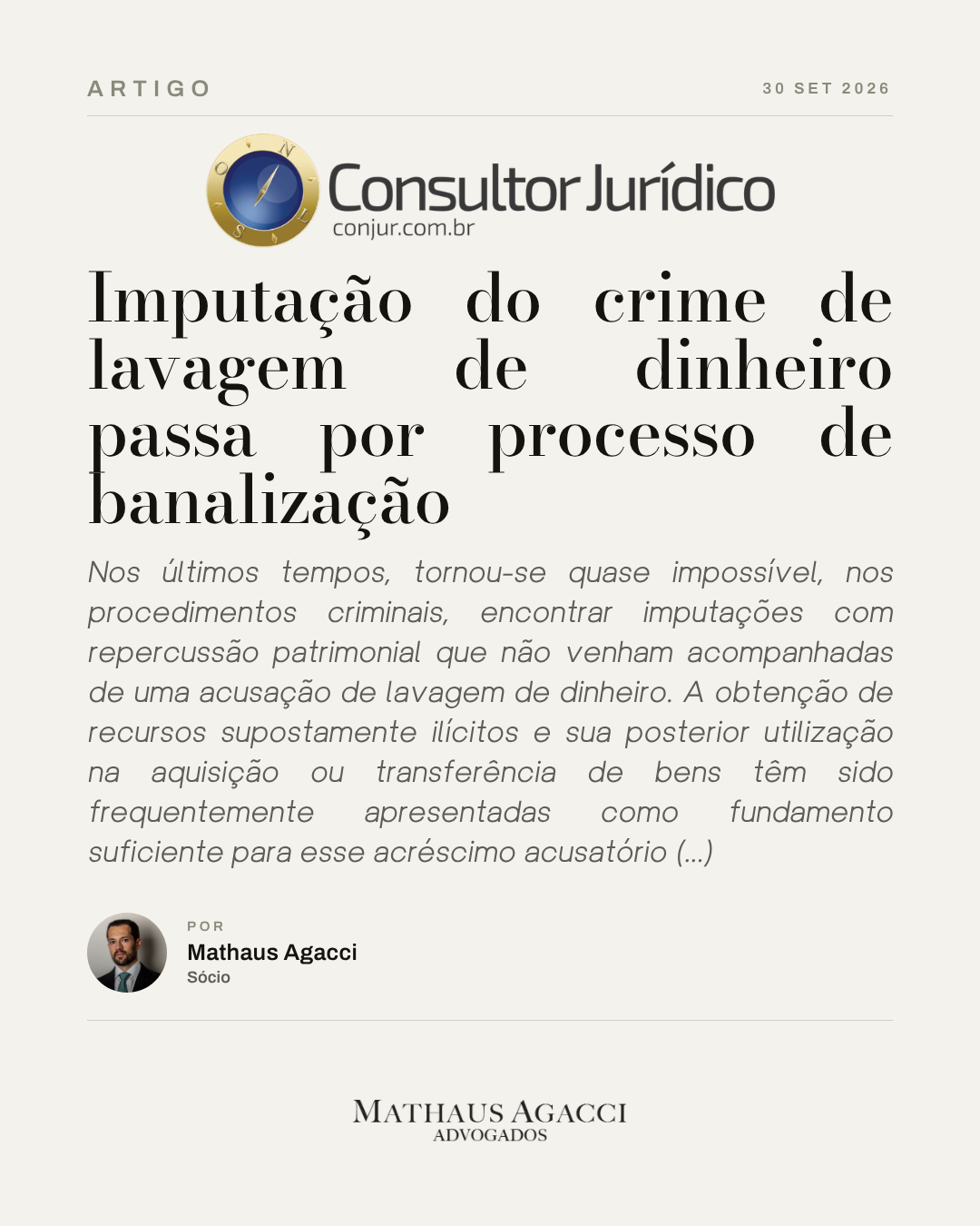 Imputação do crime de lavagem de dinheiro passa por processo de banalização